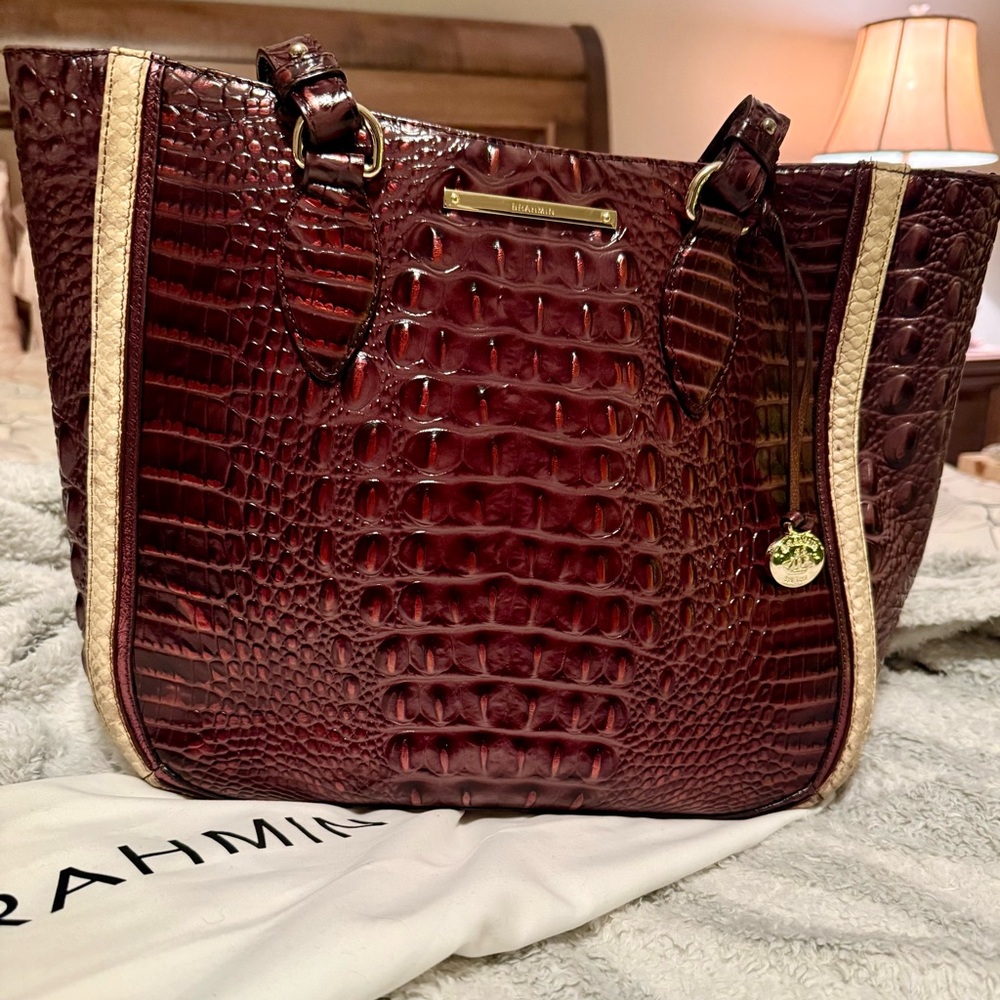 Brahmin Melbourne Leather Burgundy Tote Bag